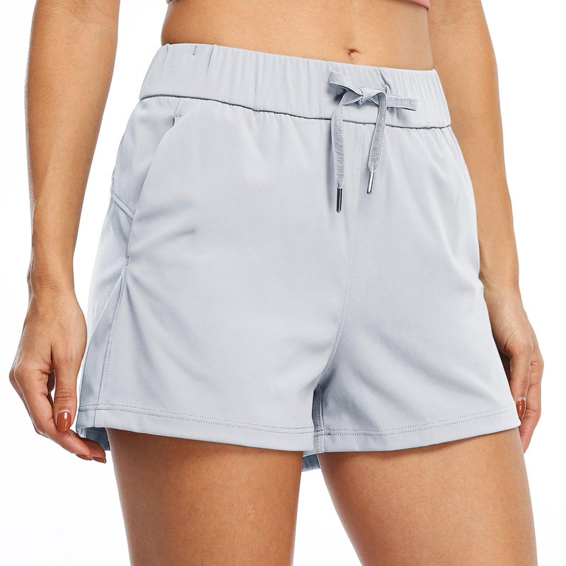Willit Womens Athletic Hiking Running Shorts for Women Yoga Workout Gym Quick Dry Shorts with Pockets Light Gray XS - Image 2